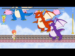 床が移動ブロックでバネと豚の舞う部屋でドラゴン三兄弟との戦闘